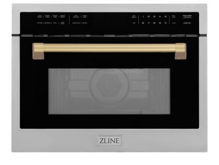 ZLINE Autograph Edition 24 in. 1.6 cu ft. Built-in Convection Microwave Oven in Stainless Steel with Champagne Bronze Accents (MWOZ-24-CB) Fashion