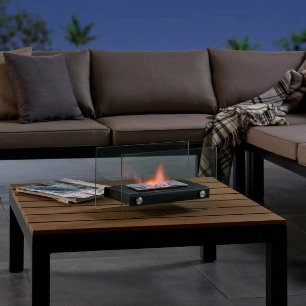 Danya B Rectangular Tabletop Smokeless Fireplace With Clear Glass Panels For Indoor   Outdoor Use (SE62135) Fashion