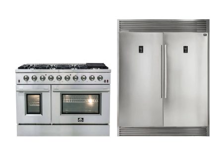 Forno 2-Piece Stainless Steel Kitchen Package with 60 in. Professional Refrigerator and 48 in. All Gas Range (FFFFD1933-60S+FFSGS6244-48) Online Sale