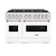 ZLINE 48 in. 6.7 cu. ft. Classic Double Oven Gas Range with 8 Burner Cooktop in DuraSnow® Stainless Steel with White Matte Doors (CGRS-WM-48) For Cheap