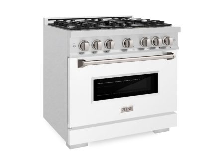 ZLINE 36 in. 5.2 cu. ft. Classic Gas Range with 6 Burner Cooktop and Convection Gas Oven in DuraSnow® Stainless Steel with White Matte Door (CGRS-WM-36) Cheap