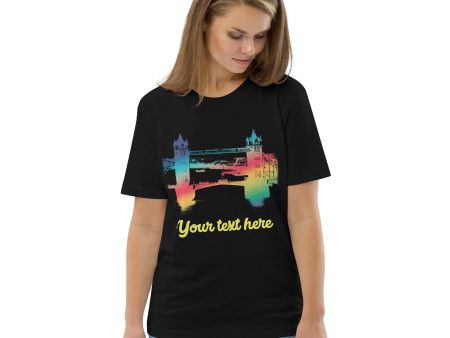 Personalised Custom Text - Tower Bridge Rainbow - Organic Cotton T-Shirt Hot on Sale