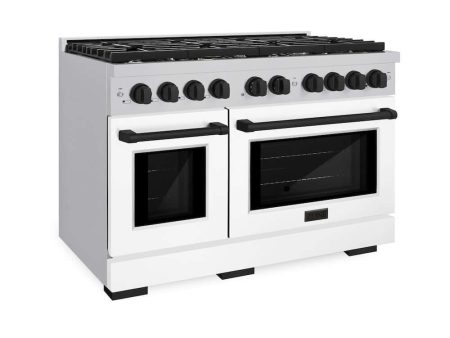 ZLINE Autograph Edition 48 in. 6.7 cu. ft. Paramount Double Oven Gas Range with 8 Burner Cooktop in Stainless Steel with White Matte Doors and Matte Black Accents (SGRZ-WM-48-MB) Online Sale