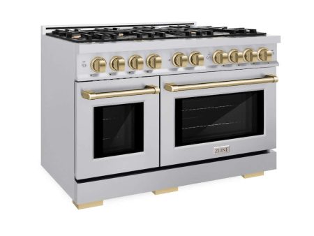 ZLINE Autograph Edition 48 in. 6.7 cu. ft. Select Double Oven Gas Range with 8 Burner Cooktop in Stainless Steel and Champagne Bronze Accents (HGRZ-48-CB) Discount