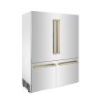 ZLINE Autograph Edition 60 in. 32.2 cu. ft. French Door Built-In Bottom Freezer Refrigerator with Water Dispenser and Ice Maker in Stainless Steel with Polished Gold Accents (RBIVZ-304-60-G) For Discount