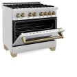 ZLINE Autograph Edition 36 in. Kitchen Package with Stainless Steel Dual Fuel Range, Range Hood, Dishwasher and Refrigeration with Champagne Bronze Accents (4KAPR-RARHDWM36-CB) Sale