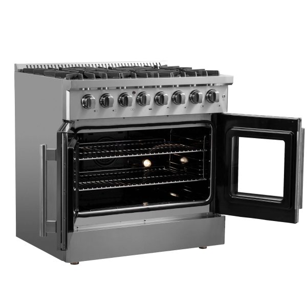 Forno Galiano 36 in. 5.36 cu. ft. French Door Freestanding Dual Fuel Range with Gas Stove and Electric Oven in Stainless Steel (FFSGS6356-36) Hot on Sale