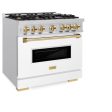 ZLINE Autograph Edition 36 in. 5.2 cu. ft. Classic Gas Range with 6 Burner Cooktop and Convection Gas Oven in Stainless Steel with White Matte Door and Polished Gold Accents (CGRZ-WM-36-G) Online Sale