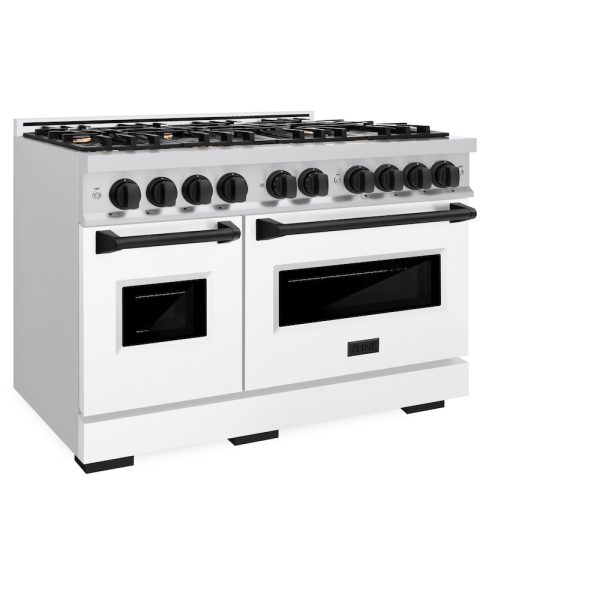 ZLINE Autograph Edition 48 in. 6.7 cu. ft. Classic Double Oven Gas Range with 8 Burner Cooktop in Stainless Steel with White Matte Doors and Matte Black Accents (CGRZ-WM-48-MB) Hot on Sale