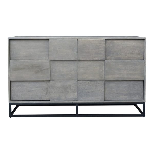 Moe s Felix Collection 55 in. 6 Drawer Acacia Wood Dresser in Grey with Iron Accents on Sale