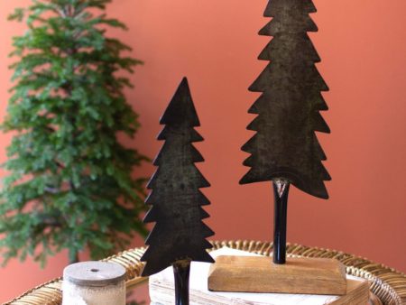 Kalalou Set of 2 Painted Iron Holiday Tree Tabletop Decor with a Wooden Base on Sale