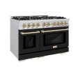 ZLINE Autograph Edition 48 in. 6.7 cu. ft. Select Double Oven Gas Range with 8 Burner Cooktop in Stainless Steel with Black Matte Doors and Champagne Bronze Accents (HGRZ-BLM-48-CB) Cheap