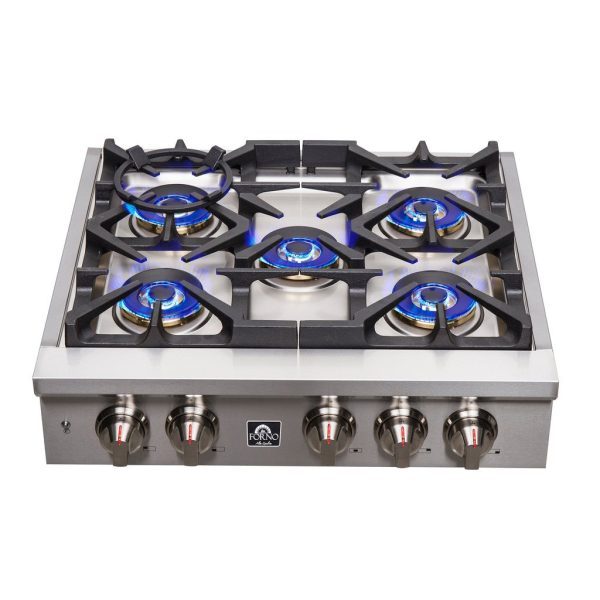 Forno Spezia 30 in. 5 Burner Gas Cooktop with Wok Ring and Griddle in Stainless Steel (FCTGS5751-30) Fashion